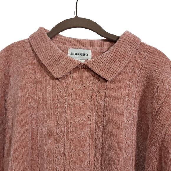 Alfred Dunner Sweater Size Large Granny Core Collared Cable Knit Soft Fuzzy  - Picture 4 of 5
